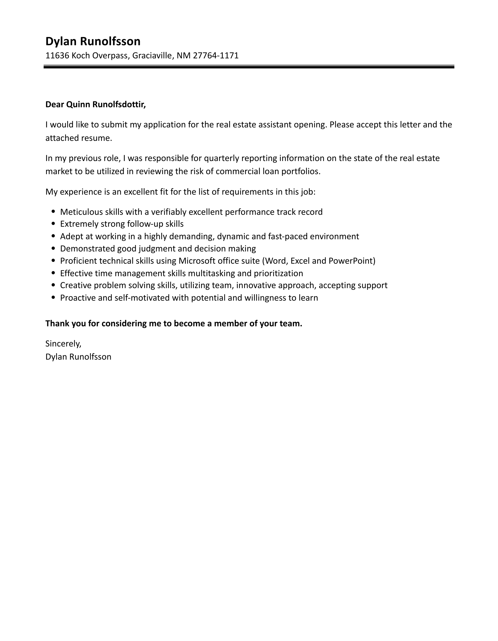 cover letter for real estate office manager