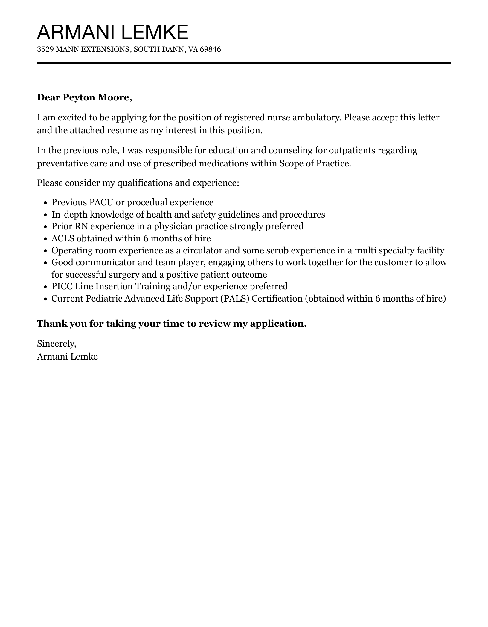 Registered Nurse Ambulatory Cover Letter Velvet Jobs