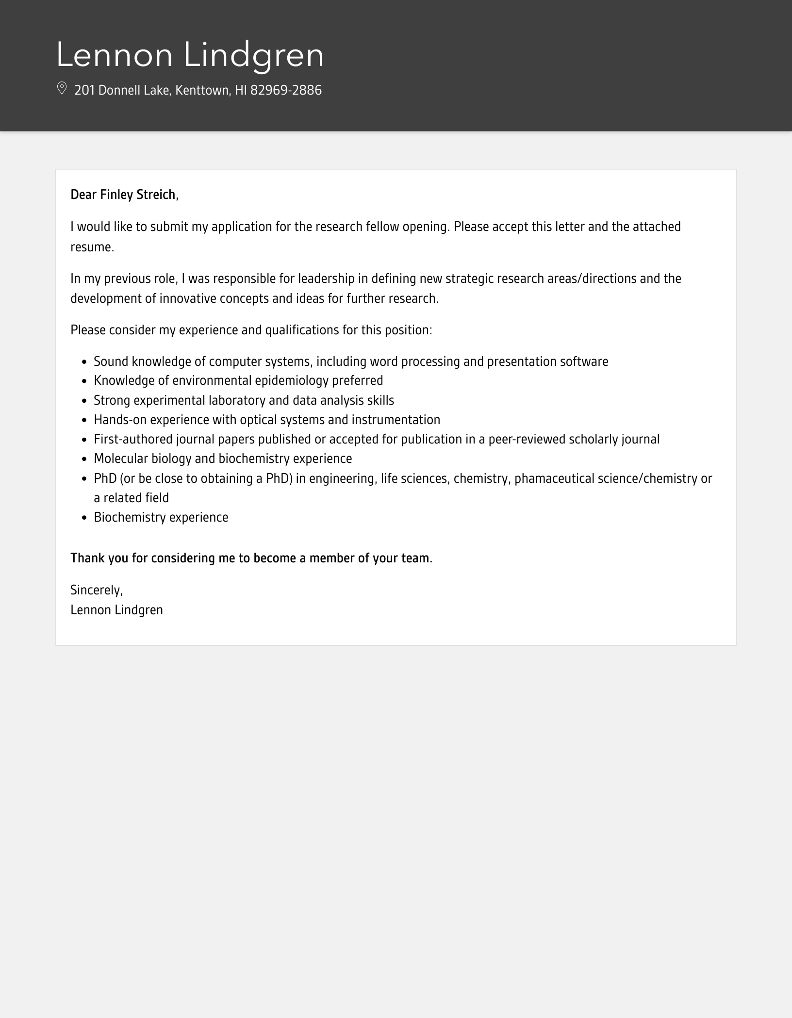 Research Fellow Cover Letter Velvet Jobs