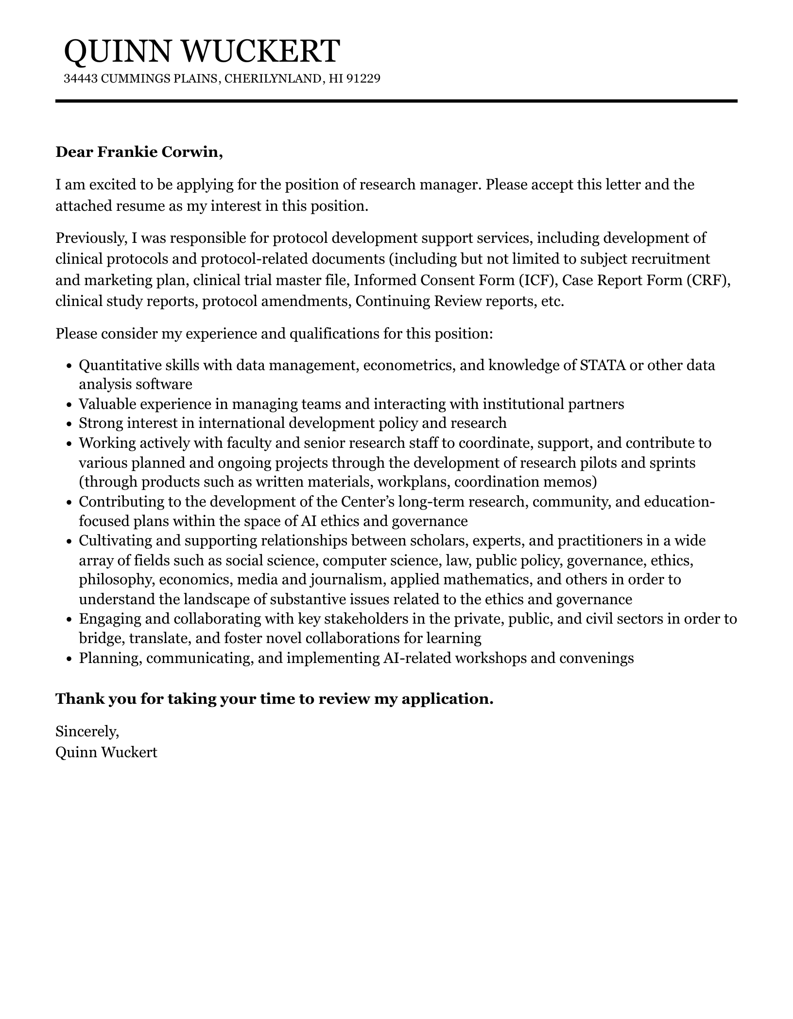 cover letter for research director position