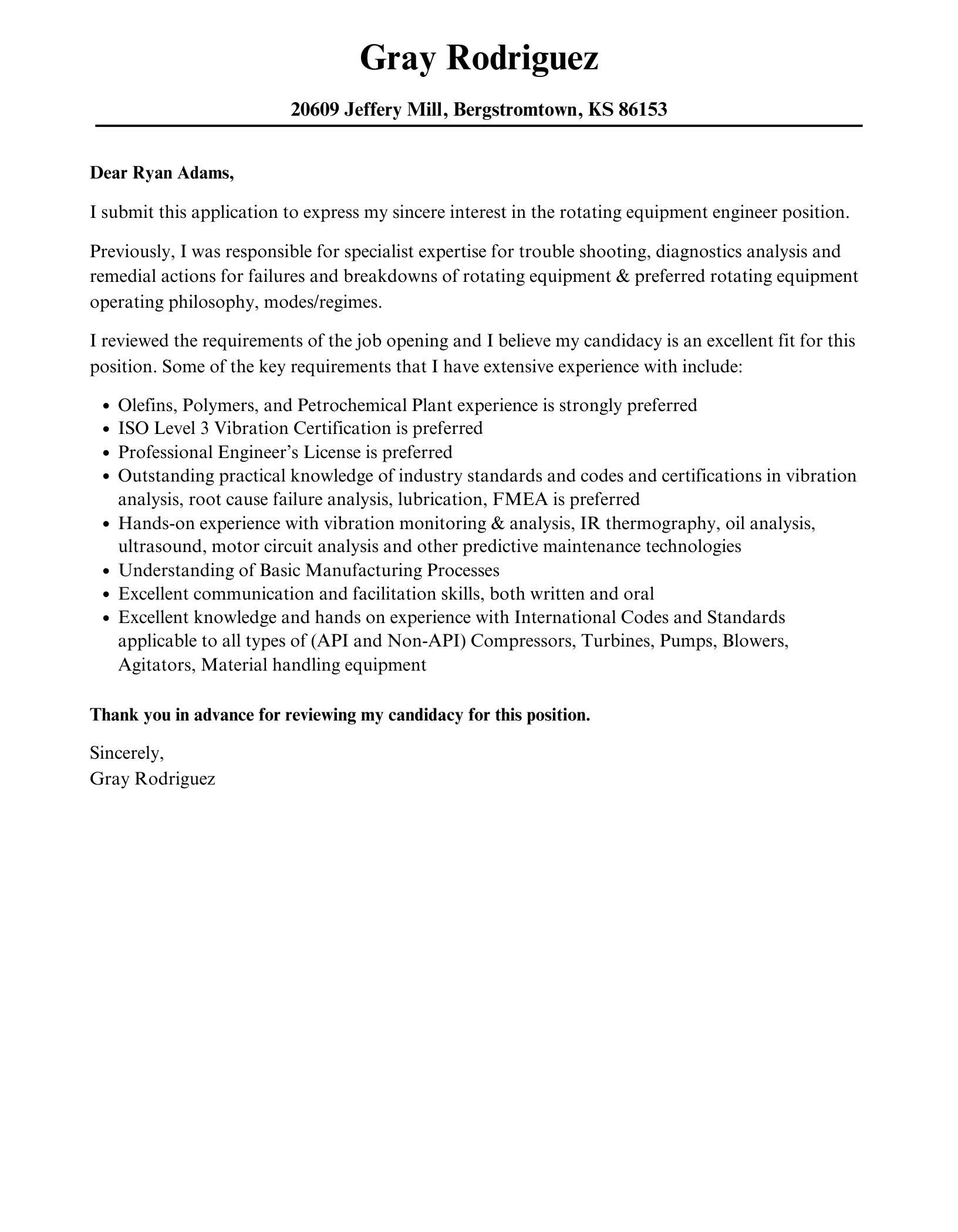 Rotating Equipment Engineer Cover Letter Velvet Jobs