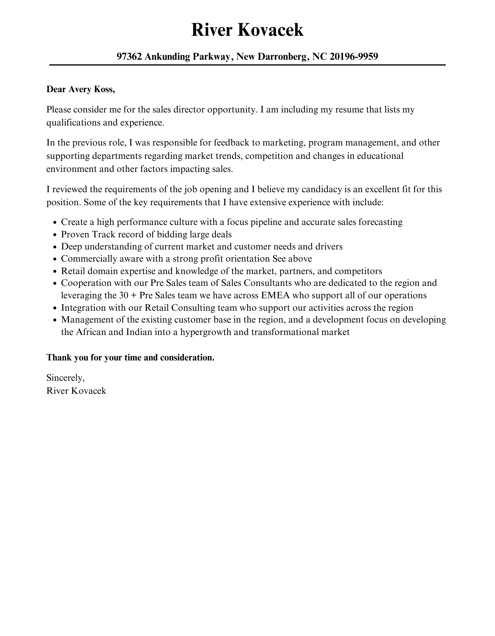 Sales Director Cover Letter Velvet Jobs