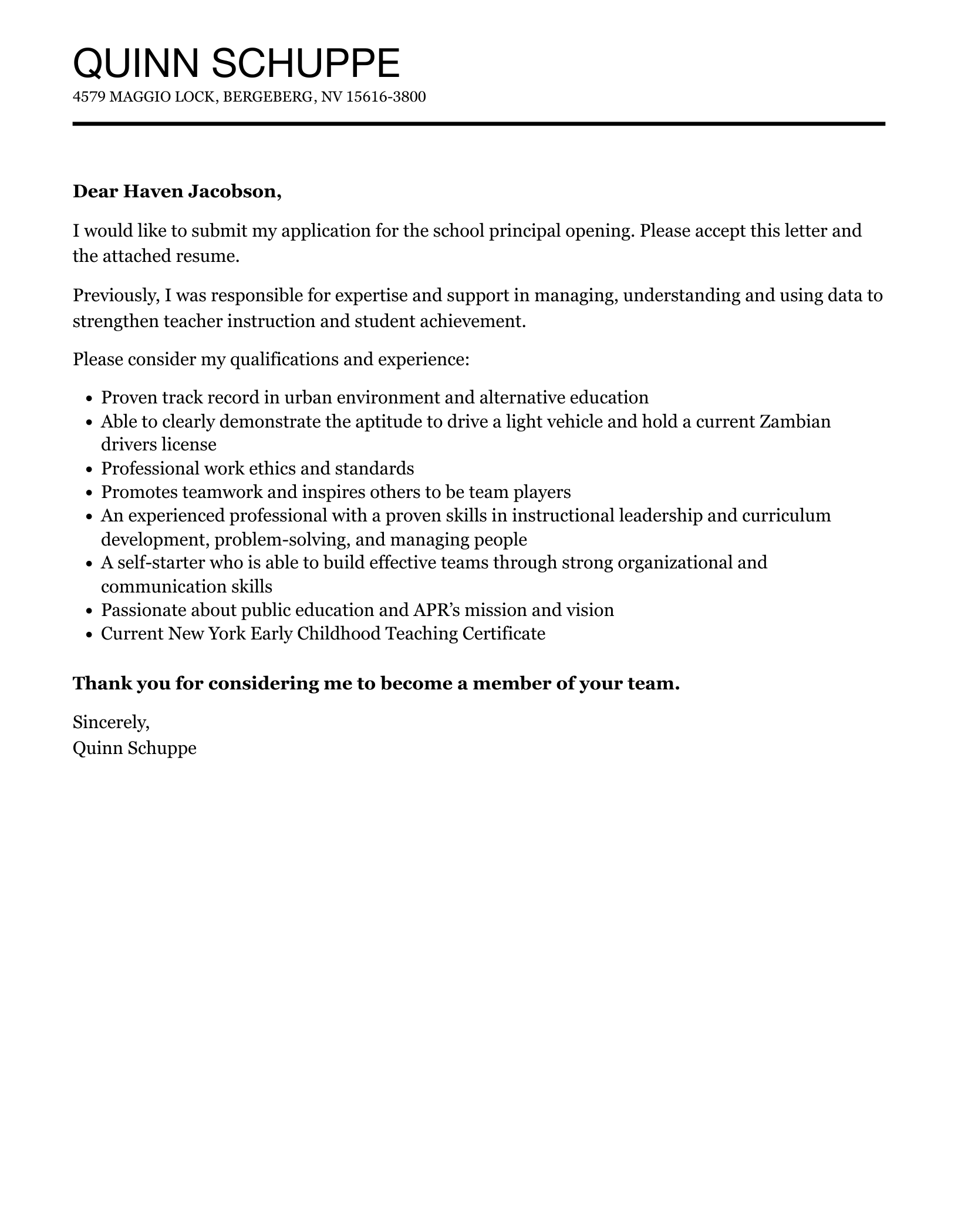 School Principal Cover Letter Velvet Jobs