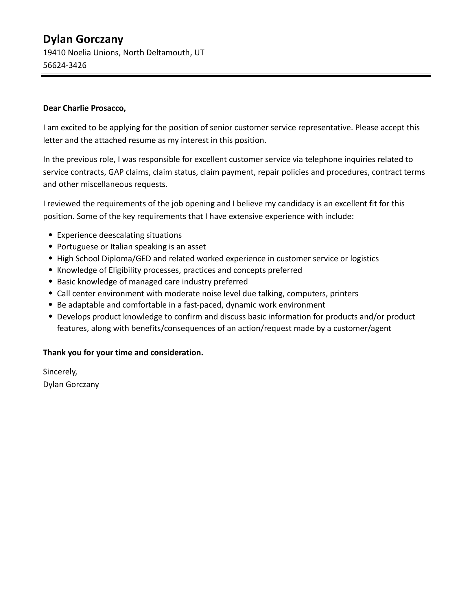 Senior Customer Service Representative Cover Letter Velvet Jobs Senior Customer Service Representative Cover Letter Velvet Jobs