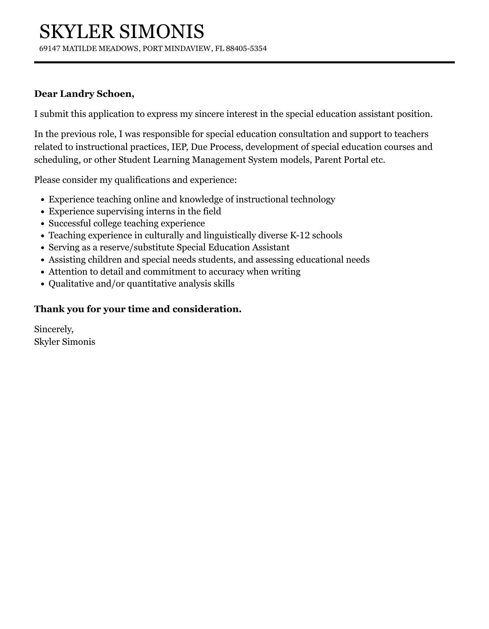 Special Education Assistant Cover Letter Velvet Jobs