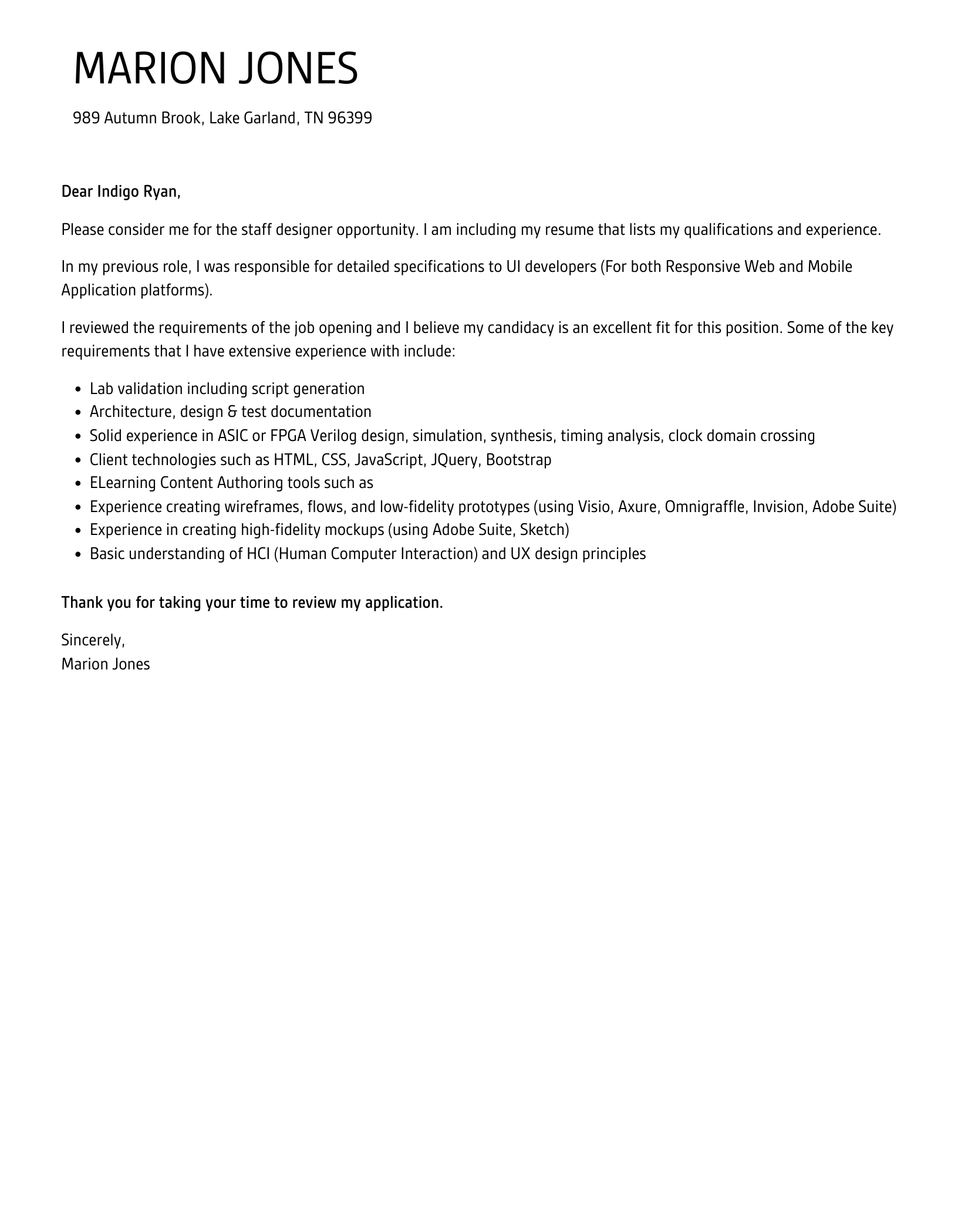 Staff Designer Cover Letter Velvet Jobs