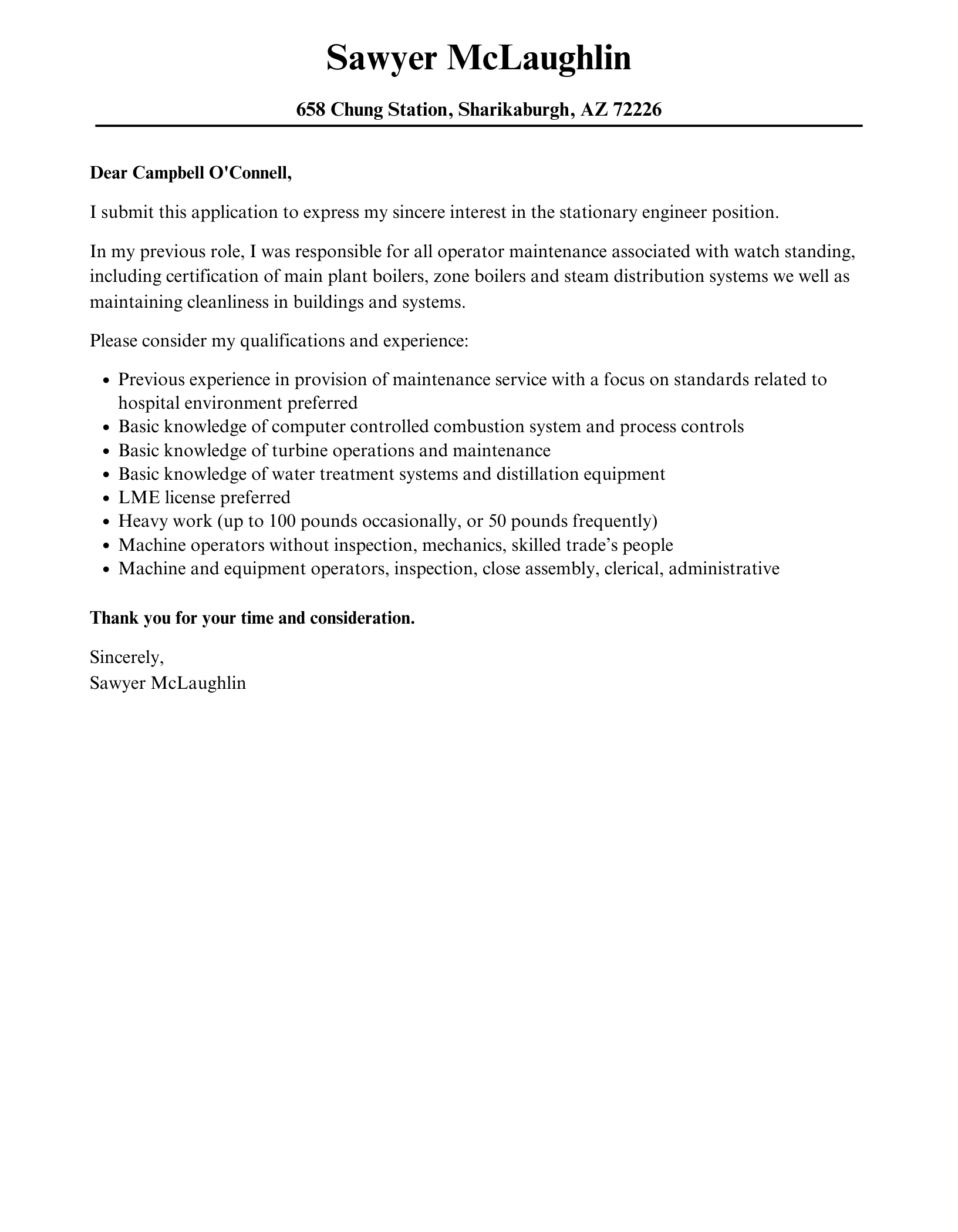 Stationary Engineer Cover Letter Velvet Jobs
