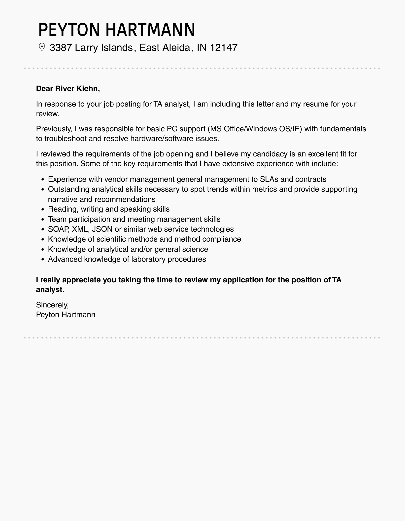 TA Analyst Cover Letter Velvet Jobs