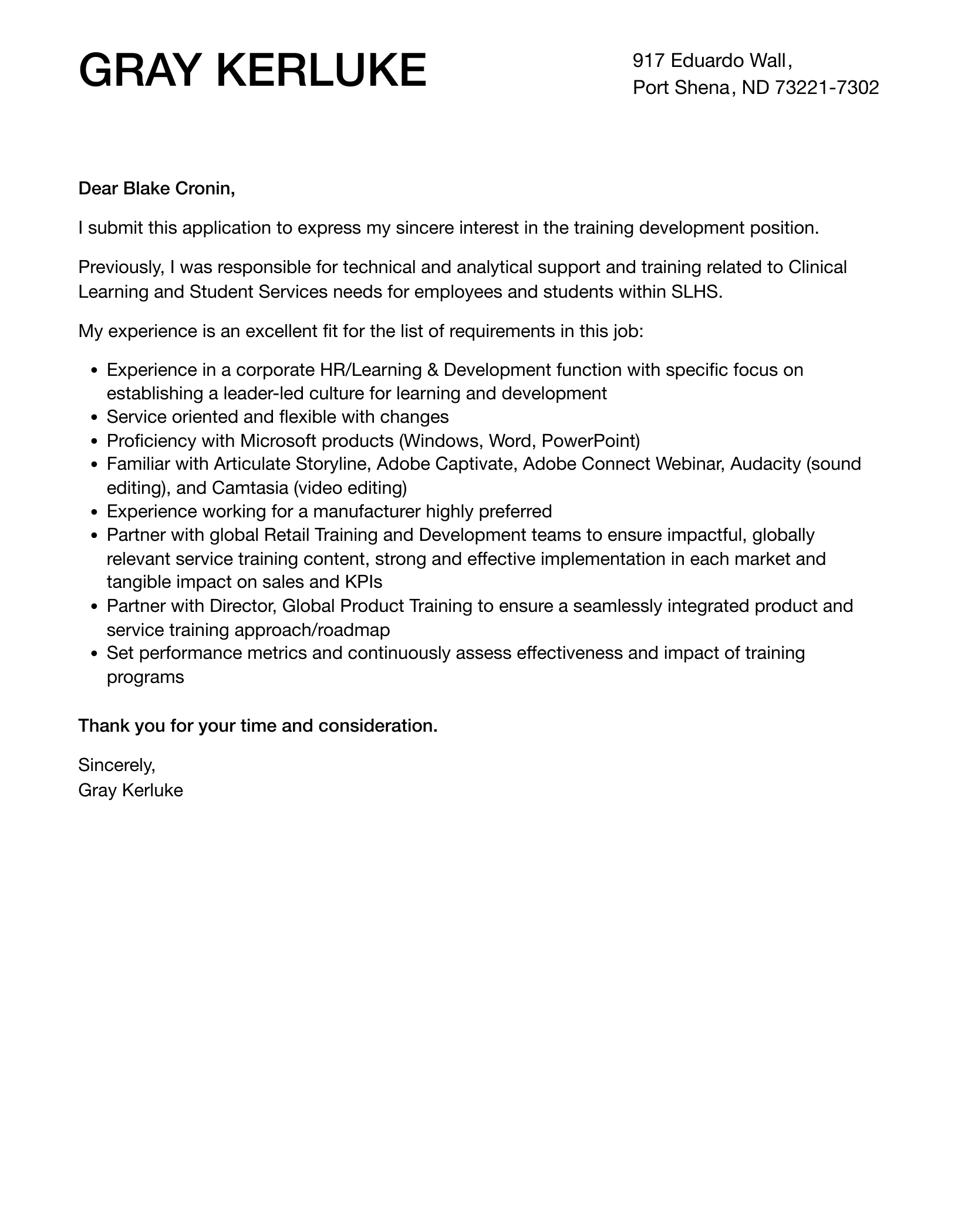 Training Development Cover Letter Velvet Jobs