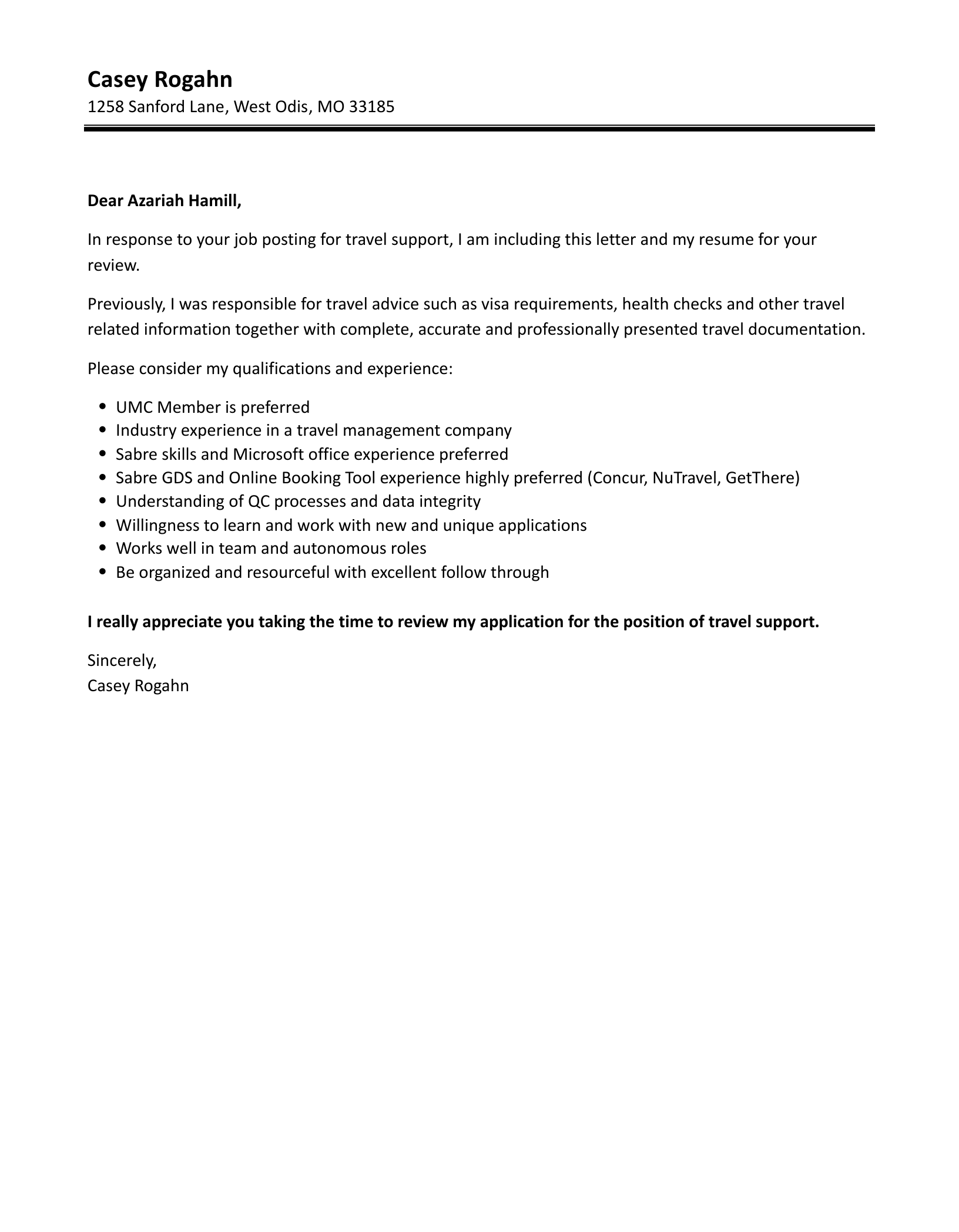 Travel Support Cover Letter Velvet Jobs