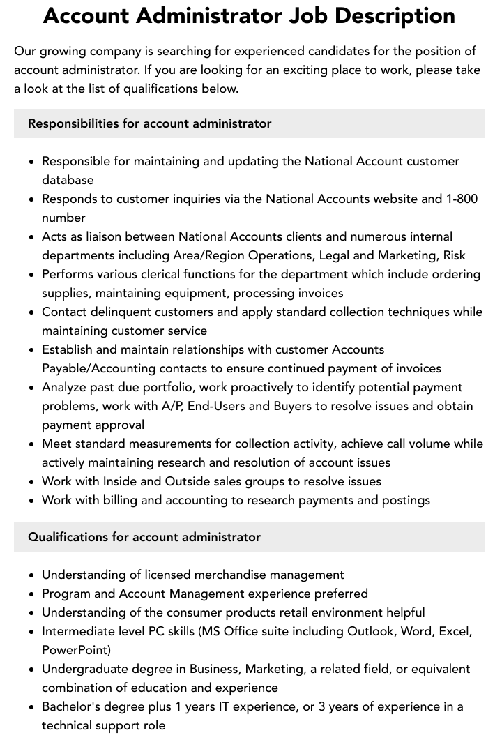 Accounts Admin Jobs