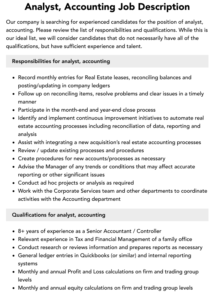 Analyst Accounting Job Description Velvet Jobs