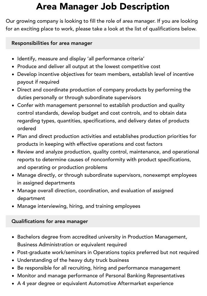 Amazon L4 Area Manager Job Description