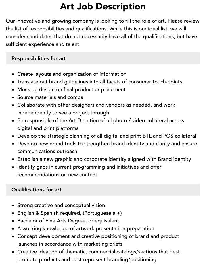 Art Job Description Velvet Jobs