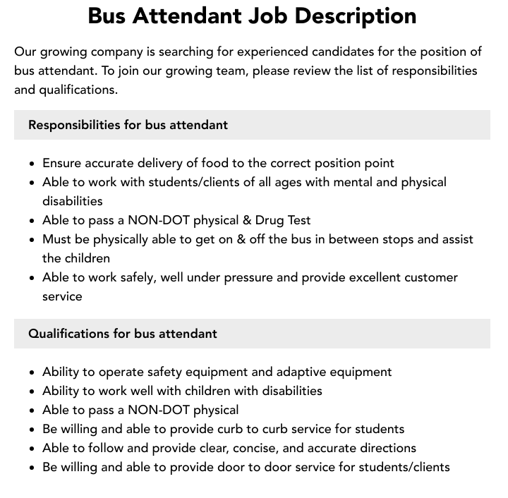 Bus Attendant Job Description Velvet Jobs
