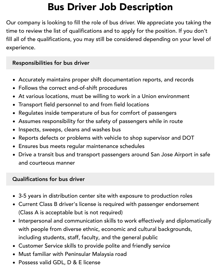 school bus driver job description resume