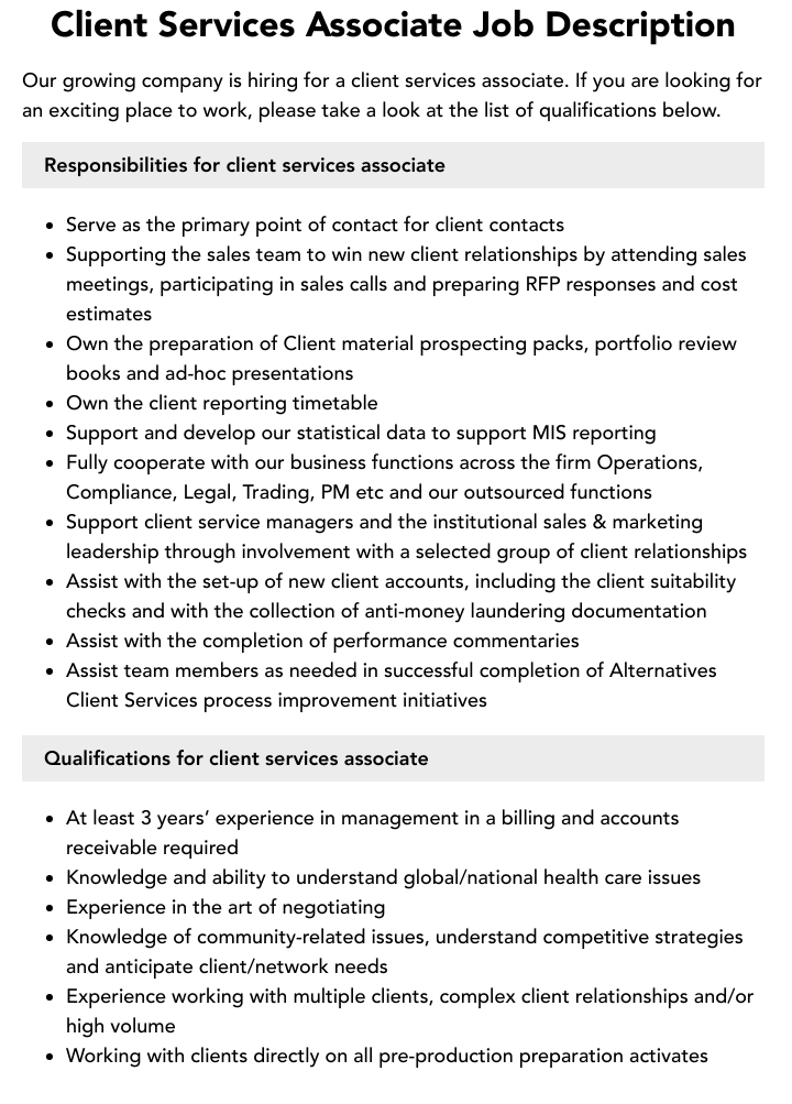 Client Services Associate Job Description Velvet Jobs Client Services Associate Job Description Velvet Jobs
