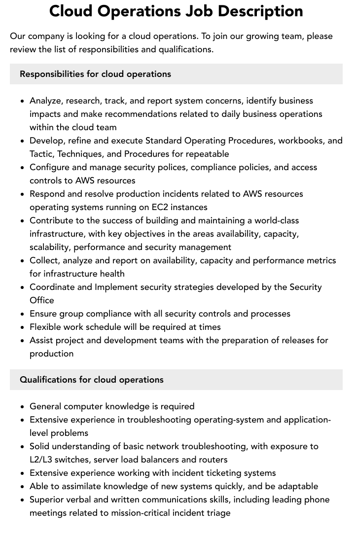 Cloud Operations Job Description Velvet Jobs