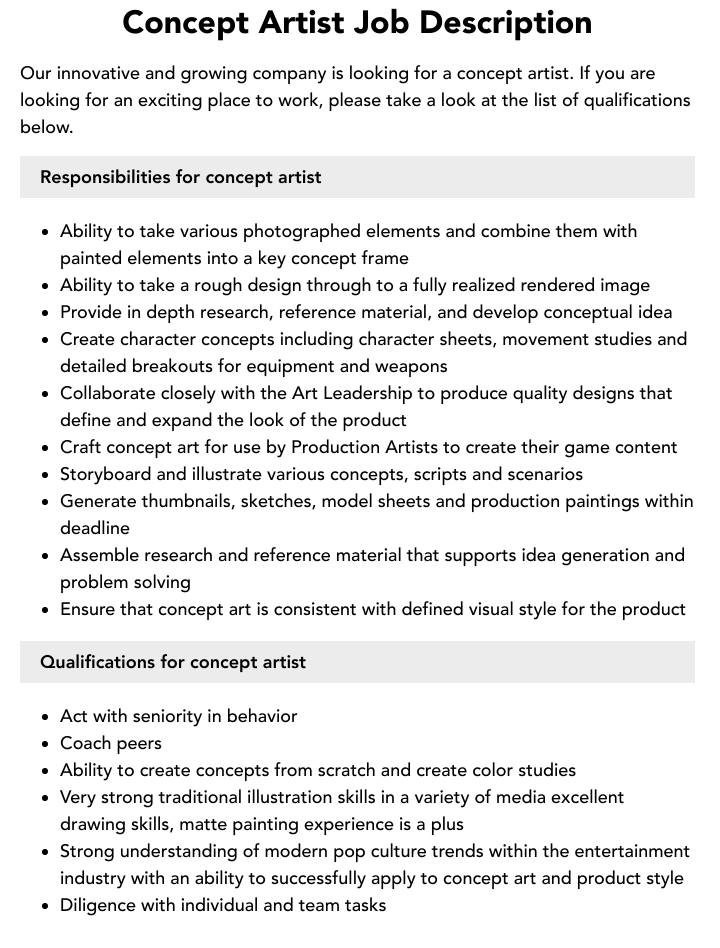 Concept Artist Job Description  Velvet Jobs