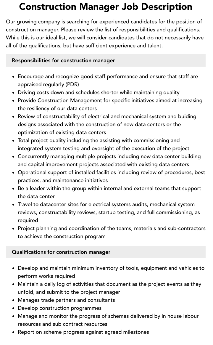 Construction Manager Job Description Uk Duties Elmens Bodemawasuma