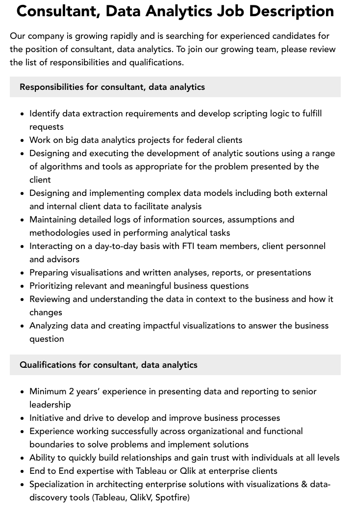 Consultant Data Analytics Job Description Velvet Jobs