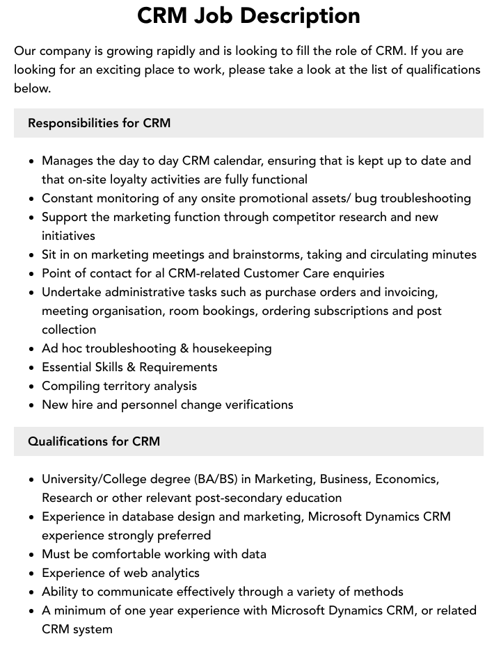 CRM Job Description Velvet Jobs