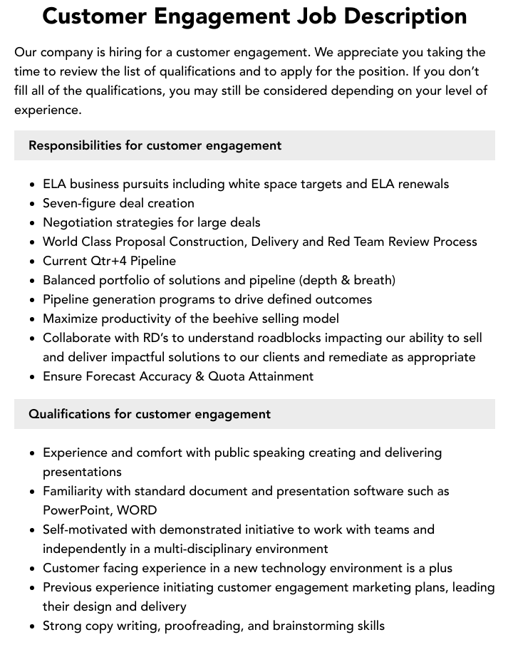 Customer Engagement Job Description Velvet Jobs