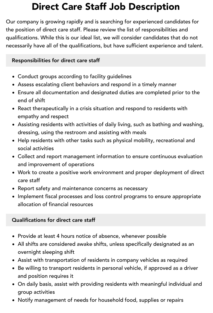 Residential Care Worker Job Description