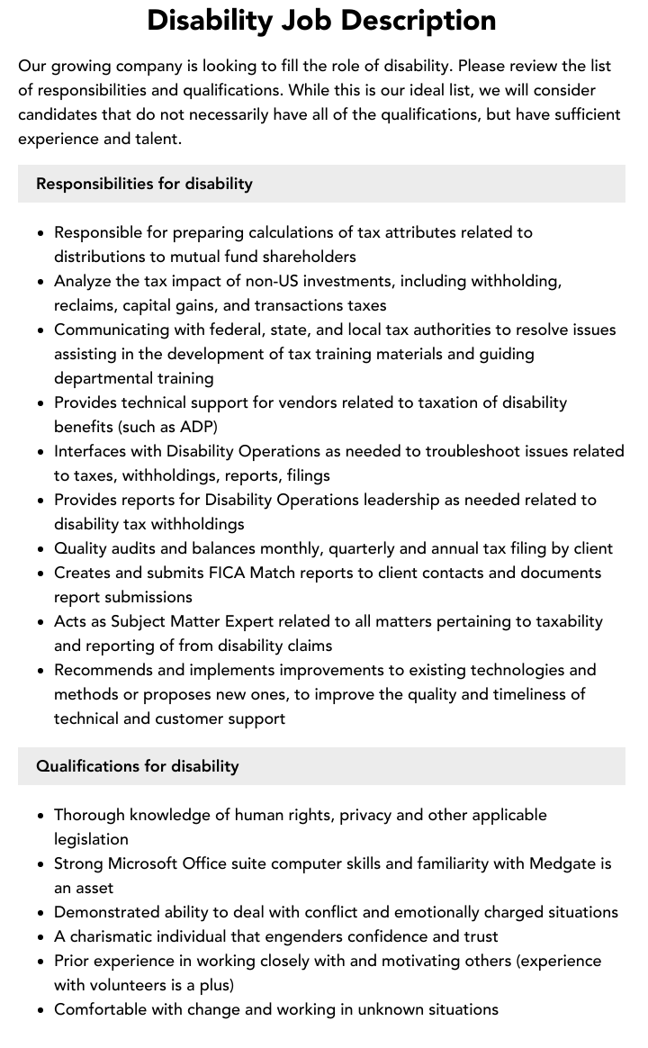 Disability Job Description Velvet Jobs