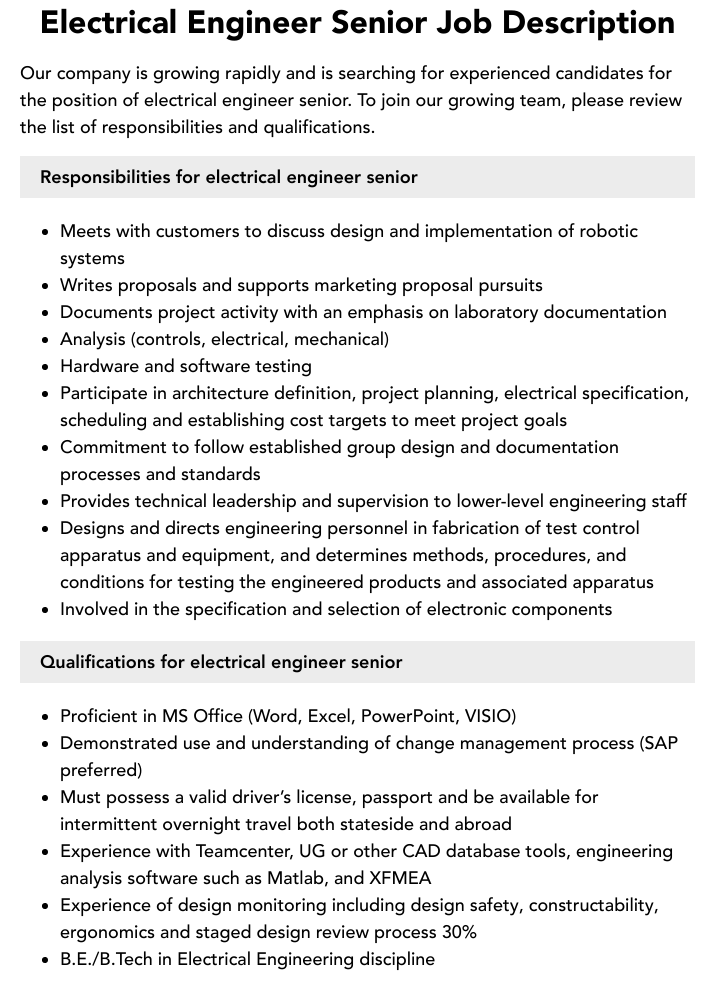 electrical engineering job description