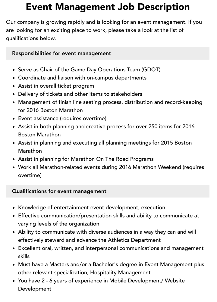 Event Management Job Description Velvet Jobs