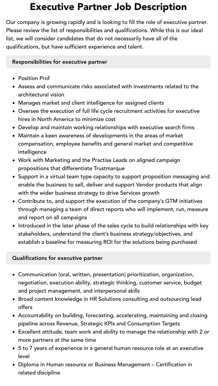 Executive Partner Job Description Velvet Jobs