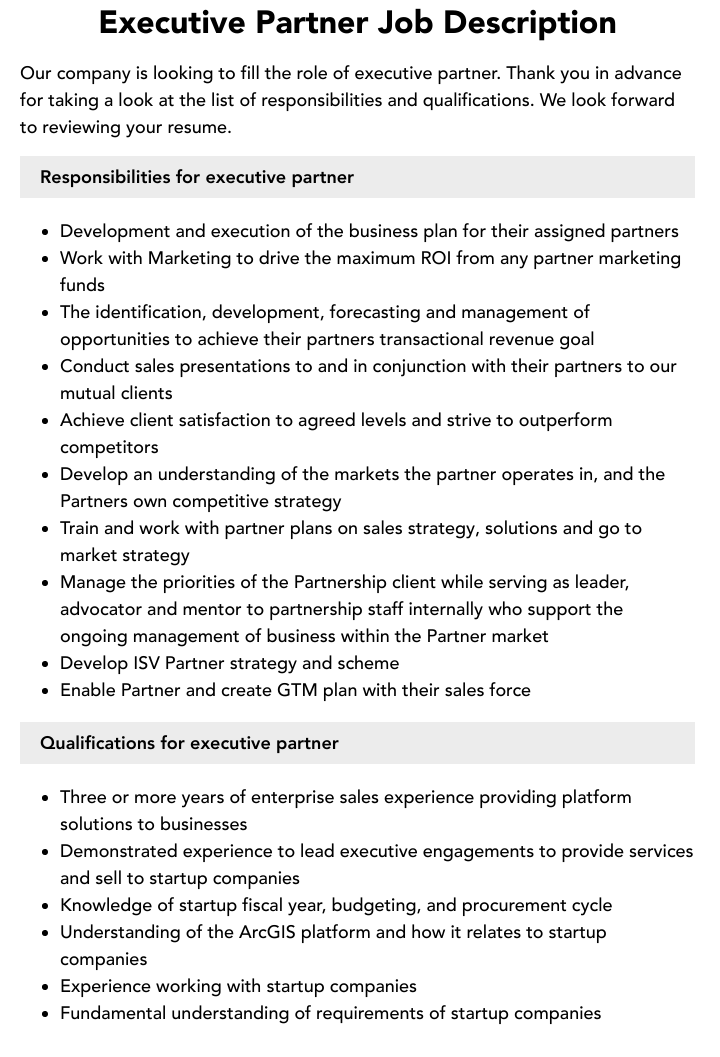 Executive Partner Job Description Velvet Jobs