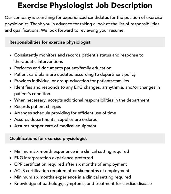 Exercise Physiologist Job Description | Velvet Jobs