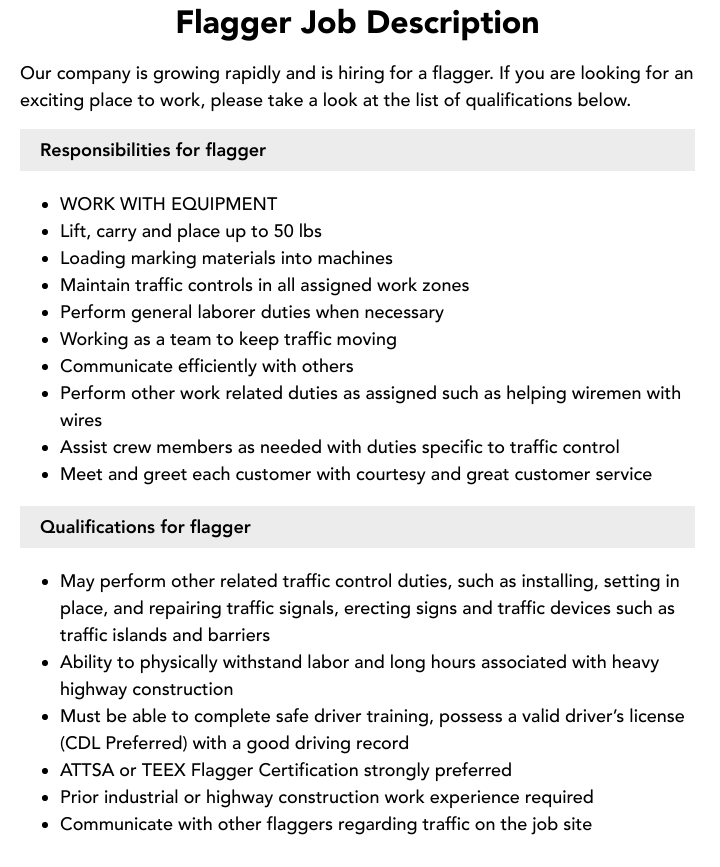 Flagger Job Description Velvet Jobs