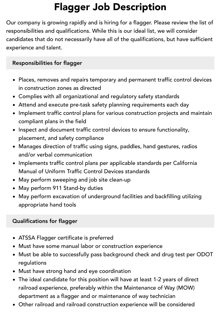 Flagger Job Description Velvet Jobs