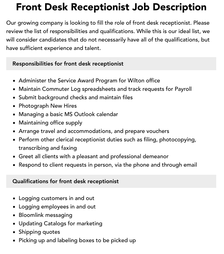 What Is Front Desk Job Description At Chastity Fruge Blog