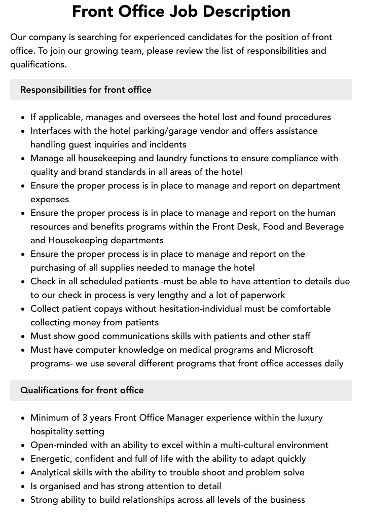 What Is Front Desk Job Description At Chastity Fruge Blog