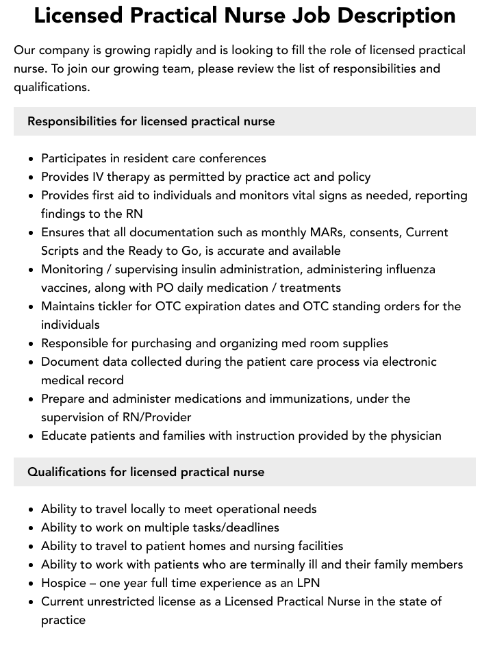 Licensed Practical Nurse Job Description Velvet Jobs   Licensed Practical Nurse V1 