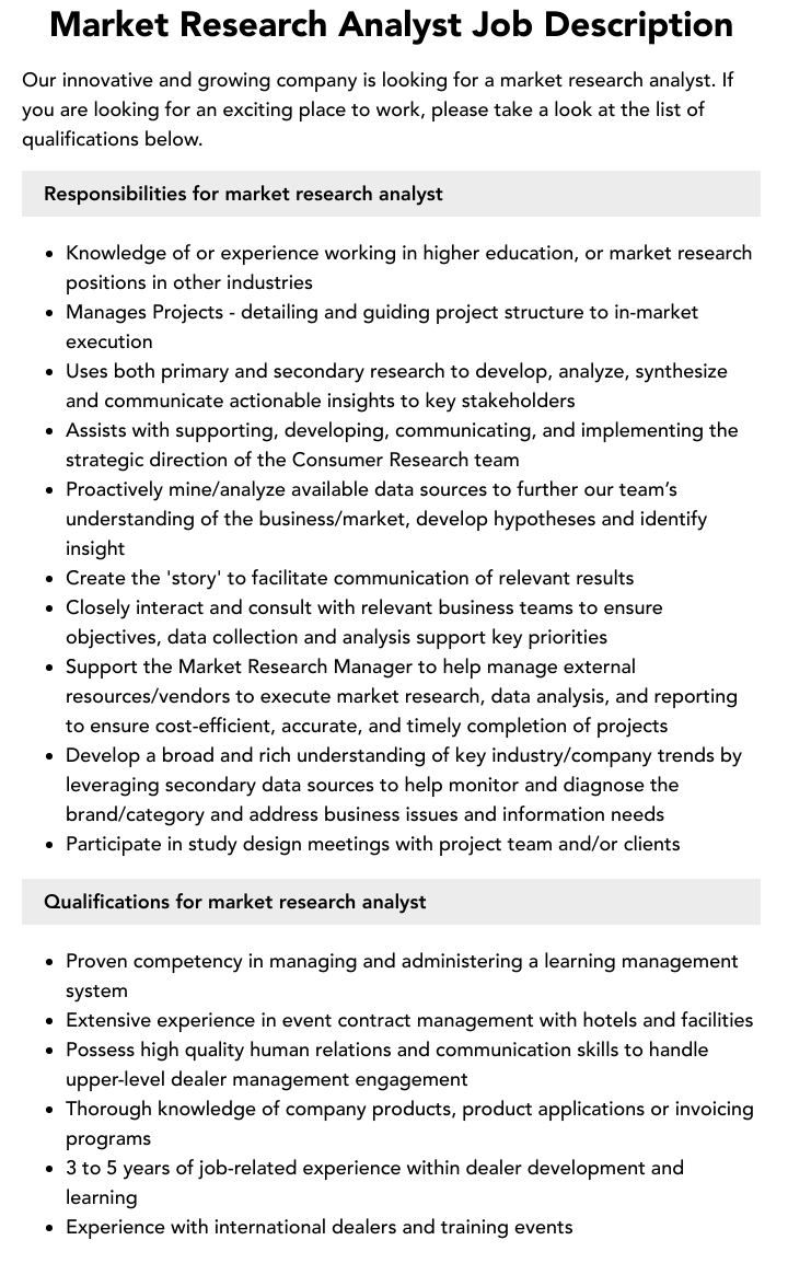 market research job description sample