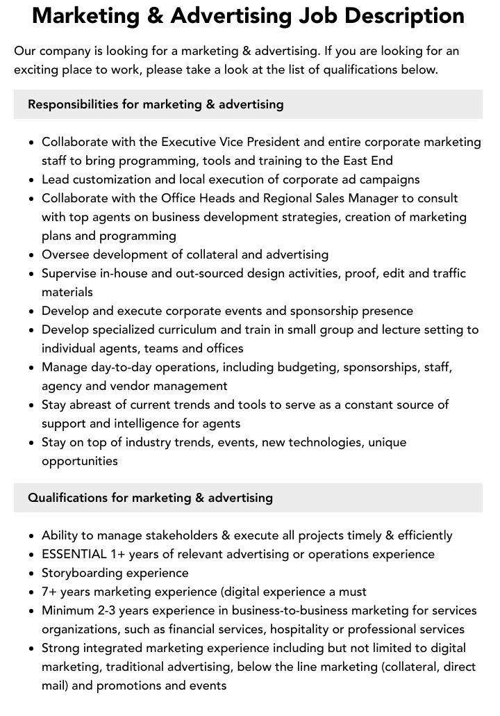 Marketing Advertising Job Description Velvet Jobs Marketing Advertising Job Description Velvet Jobs