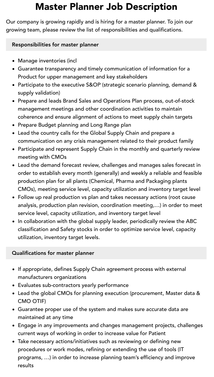 Master Planner Job Description Velvet Jobs
