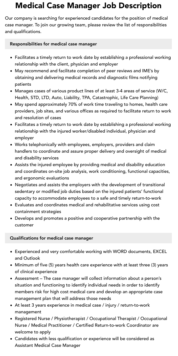 Medical Case Manager Job Description Velvet Jobs