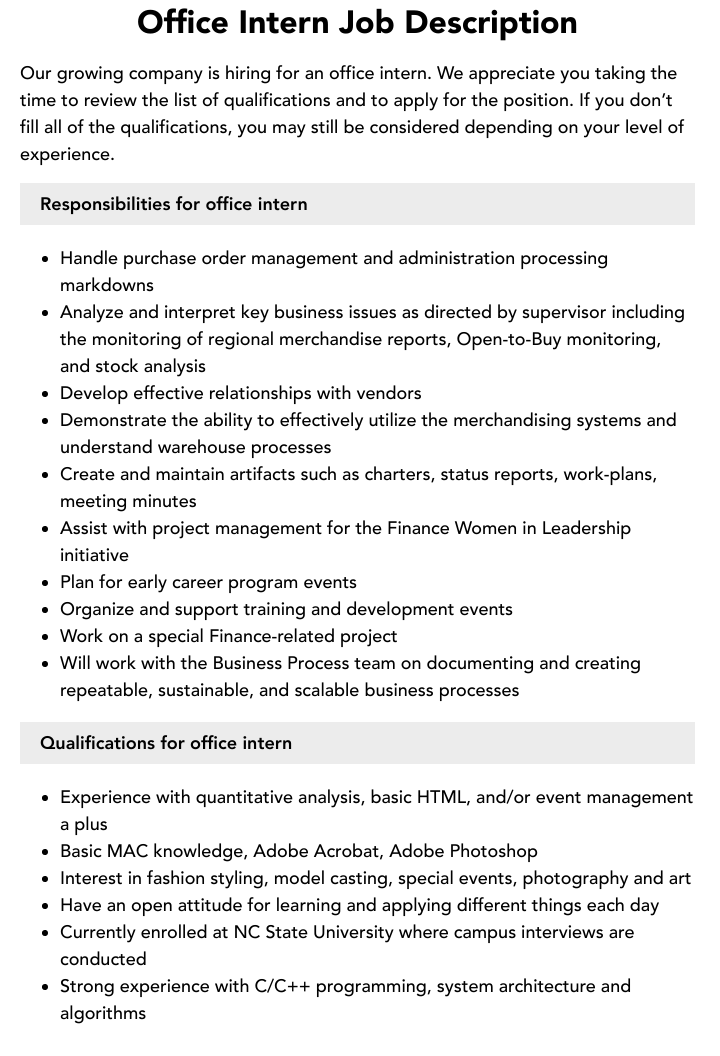 Office Intern Job Description Velvet Jobs