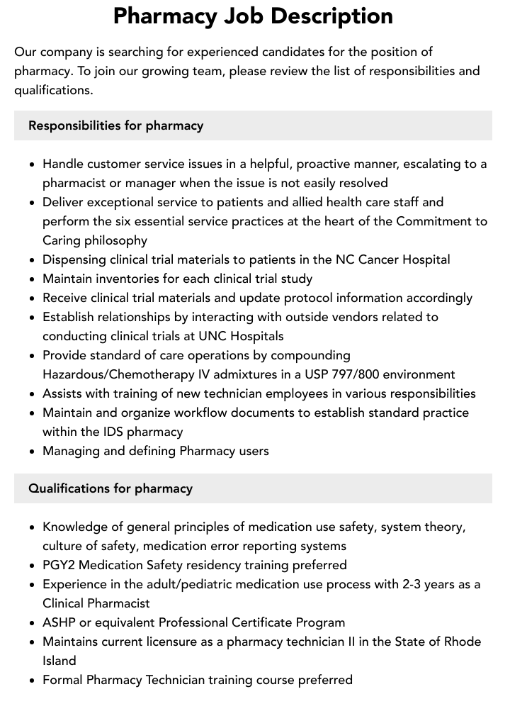 Pharmacy Job Description Velvet Jobs
