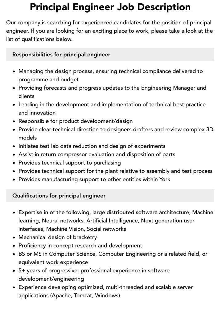 Principal Engineer Job Description Velvet Jobs