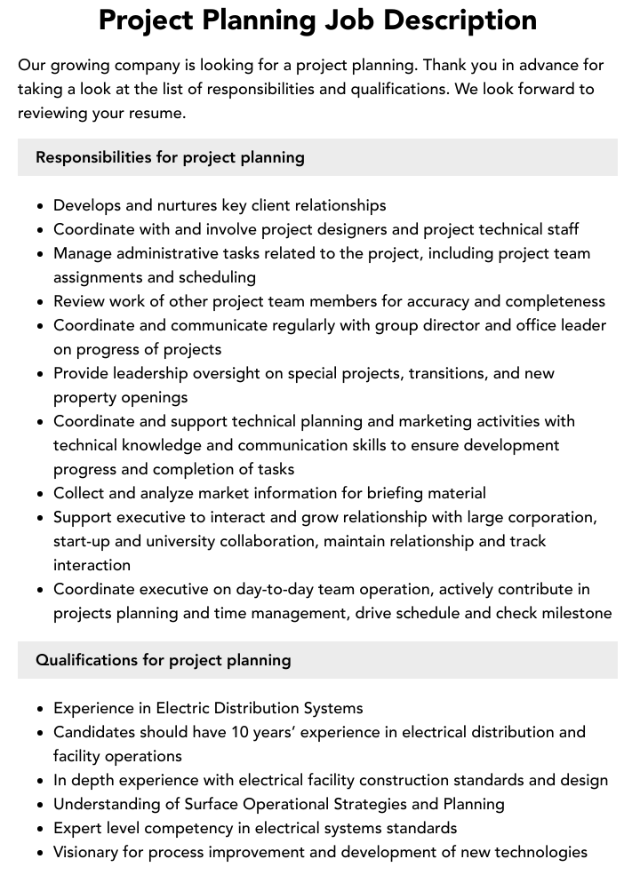 Project Planning Job Description Velvet Jobs Project Planning Job Description Velvet Jobs
