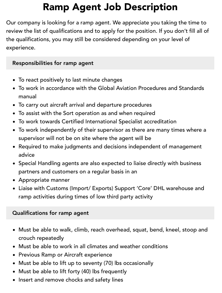 Ramp Agent Job Description Velvet Jobs