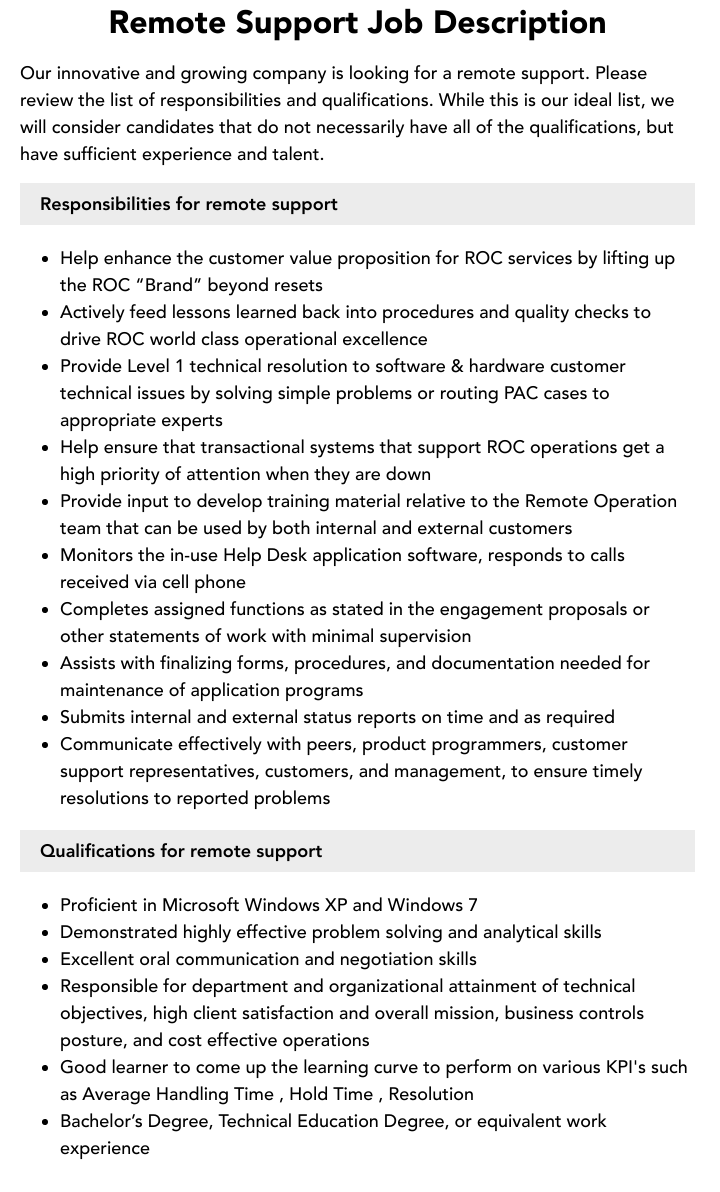Remote Unmatched Support Job