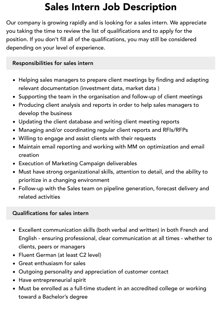 Sales Intern Job Description Velvet Jobs